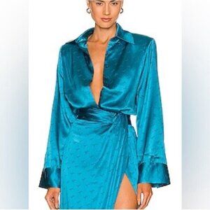 Ronny Kobo Faith Top Caneel Bay Blue Silk Satin